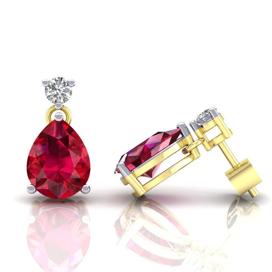 9ct Gold Red Pear CZ Tears of Joy Toi et Moi Stud Earrings - G9E8103RU