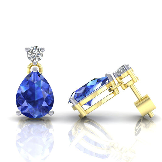 9ct Gold Blue Pear CZ Tears of Joy Toi et Moi Stud Earrings - G9E8103SAP