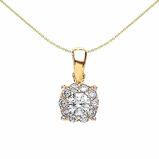9ct Gold CZ Solitaire Halo Pendant Necklace 16-20 inch - G9P6009
