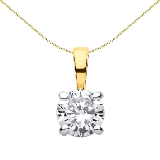 9ct Gold CZ Elegant 4 Claw 6mm Solitaire Pendant Necklace 16-20" - G9P6024