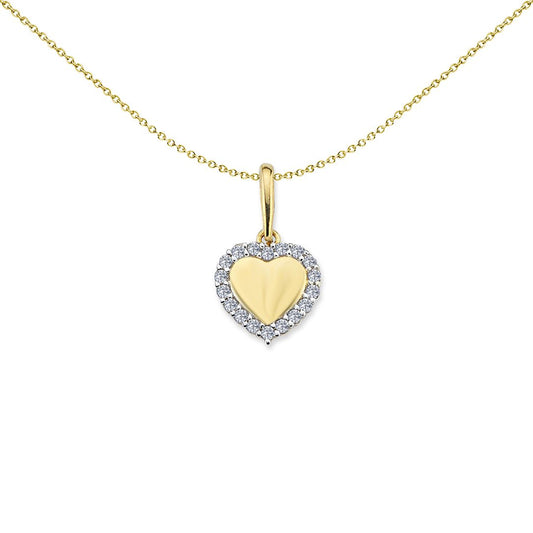 2-Colour 9ct Gold CZ Framed Heart Halo Pendant Necklace 16-20" - G9P6025