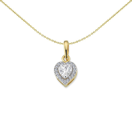 2-Colour 9ct Gold Heart CZ Heart Solitaire Halo Necklace 20" - G9P6026