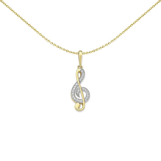 Unisex 2-Colour 9ct Gold CZ Treble G Clef Musical Necklace 20" - G9P6028