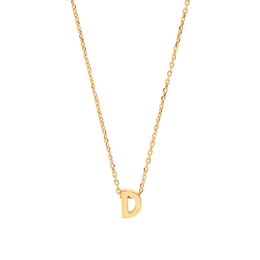 9ct Gold Letter D Initial Pendant Necklace 17 inch 43cm - G9P6032D