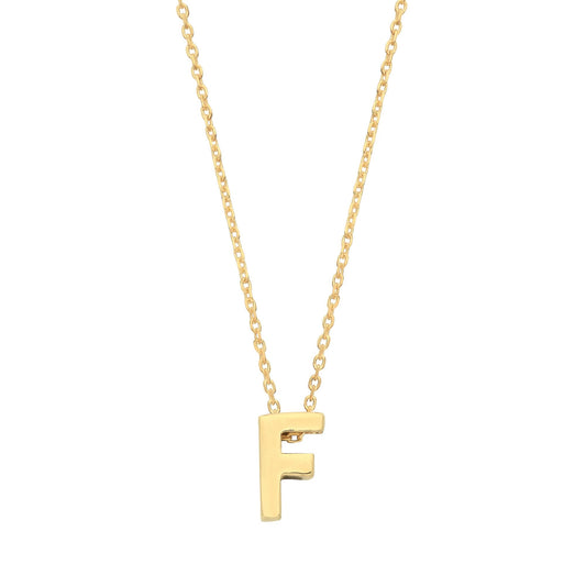 9ct Gold Letter F Initial Pendant Necklace 17 inch 43cm - G9P6032F