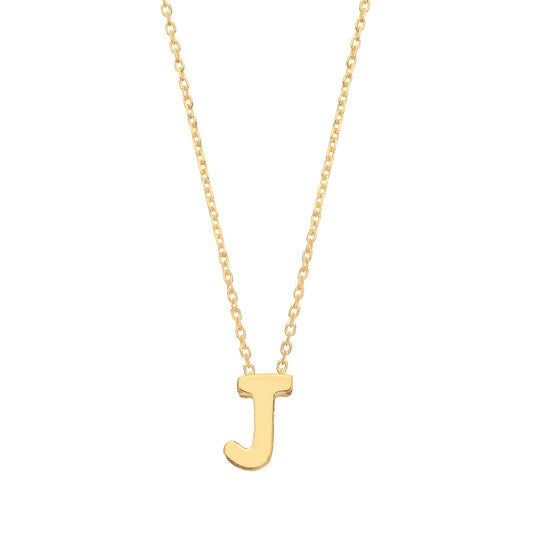 9ct Gold Letter J Initial Pendant Necklace 17 inch 43cm - G9P6032J