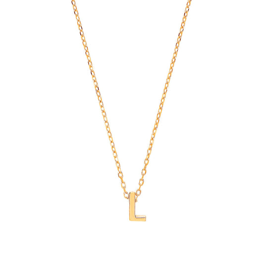 9ct Gold Letter L Initial Pendant Necklace 17 inch 43cm - G9P6032L