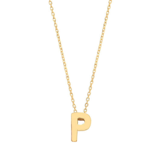 9ct Gold Letter P Initial Pendant Necklace 17 inch 43cm - G9P6032P