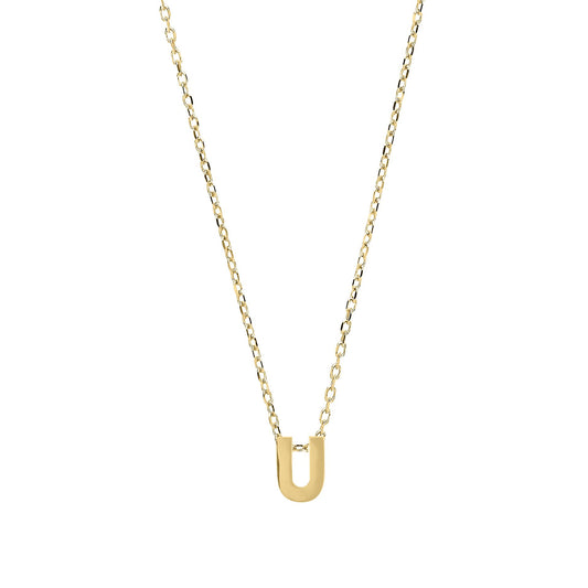 9ct Gold Letter U Initial Pendant Necklace 17 inch 43cm - G9P6032U
