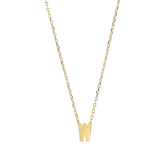9ct Gold Letter W Initial Pendant Necklace 17 inch 43cm - G9P6032W