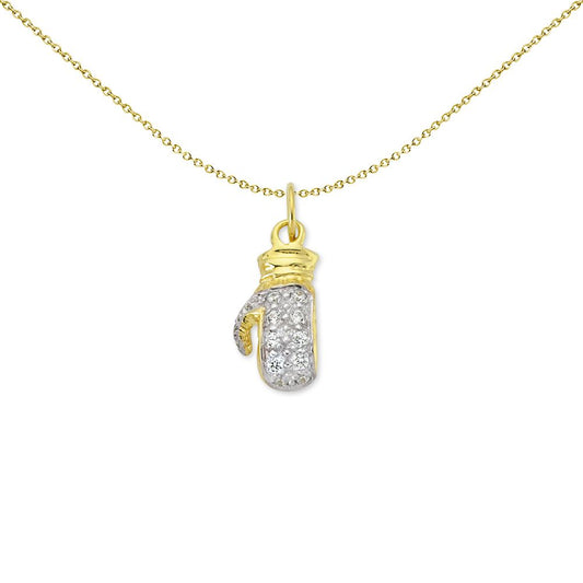 Mens 2-Colour 9ct Gold CZ Boxing Glove Pendant Necklace 16-20" - G9P6034