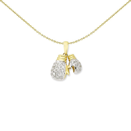 Mens 2-Colour 9ct Gold CZ Boxing Glove Pendant Necklace 16-20" - G9P6035