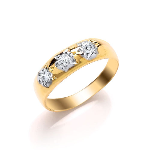 Kids 9ct Gold CZ Star Set Gypsy Trilogy Ring - G9R9001