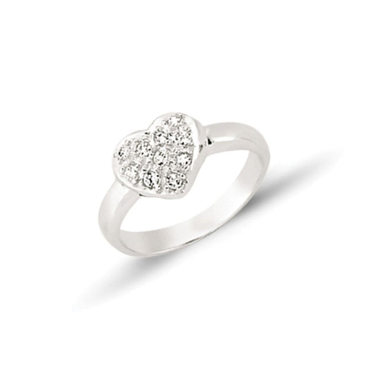 Kids 9ct Gold CZ Love Heart Pave Cluster Signet Ring - G9R9011W