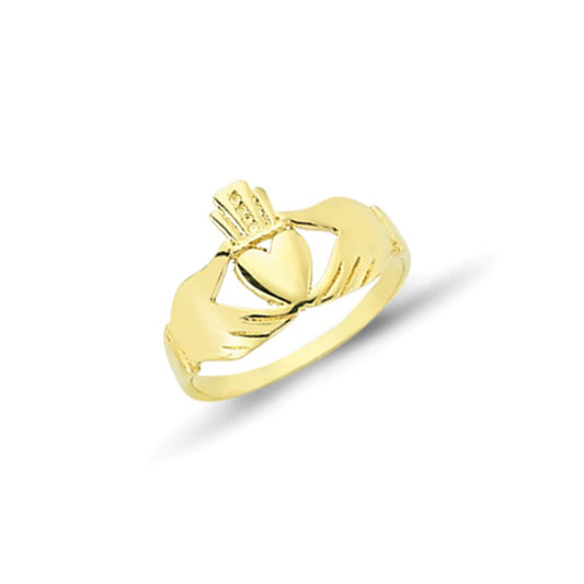 Kids 9ct Gold Love Heart Crown fáinne Chladaigh Claddagh Ring - G9R9012