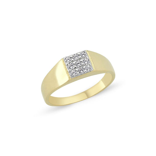 Kids 2-Colour 9ct Gold CZ Raised Edge Square Cluster Signet Ring - G9R9015