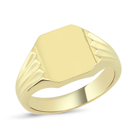 Mens 9ct Gold Fluted Edge Rectangular Signet Ring - G9R9021