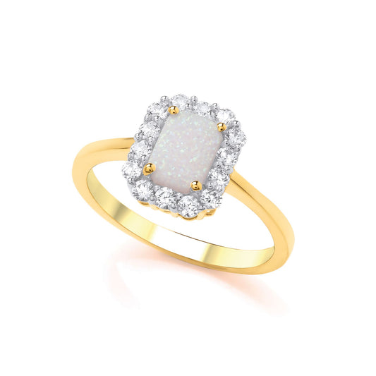 2-Colour 9ct Gold Rainbow Emerald Opal CZ Engagement Ring - G9R9031OP