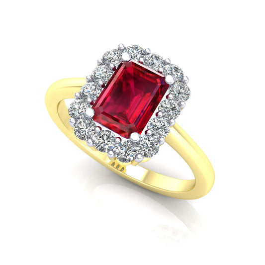 2-Colour 9ct Gold Red Emerald CZ Rectangular Engagement Ring - G9R9031RU