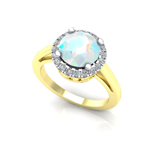 2-Colour 9ct Gold Rainbow Opal CZ Filigree Halo Engagement Ring - G9R9034OP