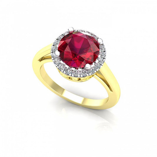 2-Colour 9ct Gold Red CZ Filigree Gallery Halo Engagement Ring - G9R9034RU