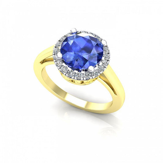 2-Colour 9ct Gold Blue CZ Filigree Gallery Halo Engagement Ring - G9R9034SP