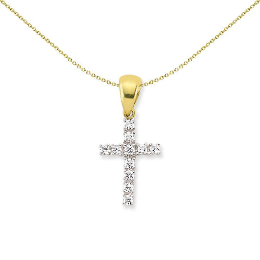 2-Colour 9ct Gold CZ Eternity Cluster Religious Cross Pendant - G9X0007