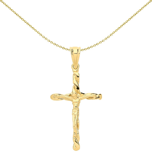 Unisex 9ct Gold Twisted Rope Crucifix Religious Cross Pendant - G9X0012