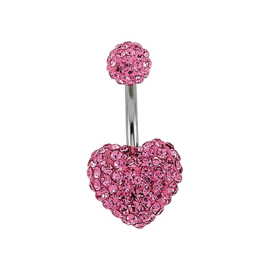 Steel Baby Pink Crystal Love Heart Disco Ball Banana Belly Bar - GBB15