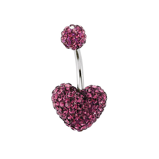 Steel Purple Crystal Love Heart Disco Ball Banana Belly Bar - GBB18