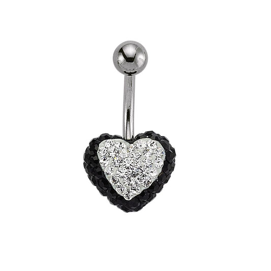 Steel Noir Black Crystal Love Heart Disco Ball Banana Belly Bar - GBB19