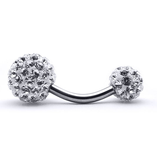Sterling Silver White Crystal Disco Ball Banana Belly Bar 6mm 8mm - GBB1