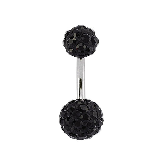 Silver Noir Black Crystal Disco Ball Banana Belly Bar 6mm 8mm - GBB2