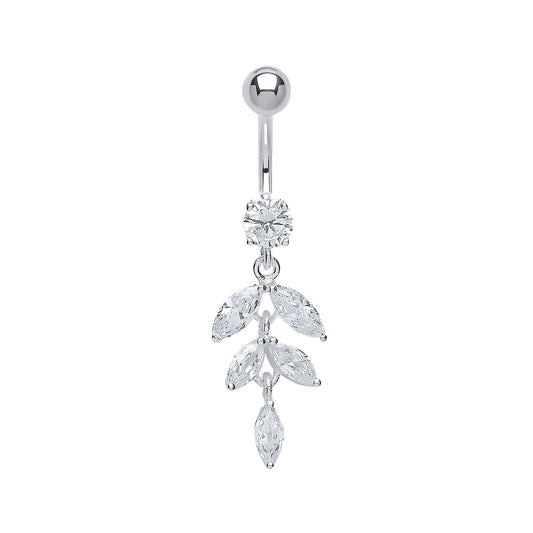 Sterling Silver Pear CZ Petals & Stainless Steel Belly Bar Ball - GBB38