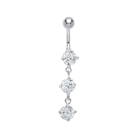 Sterling Silver CZ Trilogy with Stainless Steel Belly Bar & Ball - GBB41