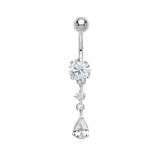 Sterling Silver CZ Tears of Joy & Stainless Steel Belly Bar Ball - GBB42