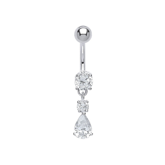 Sterling Silver CZ Tears of Joy & Stainless Steel Belly Bar Ball - GBB43