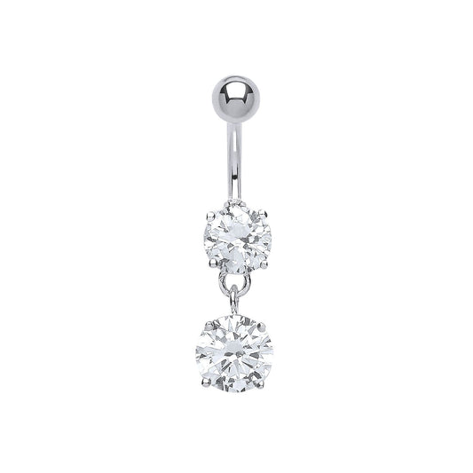 Sterling Silver CZ Duology with Stainless Steel Belly Bar & Ball - GBB45