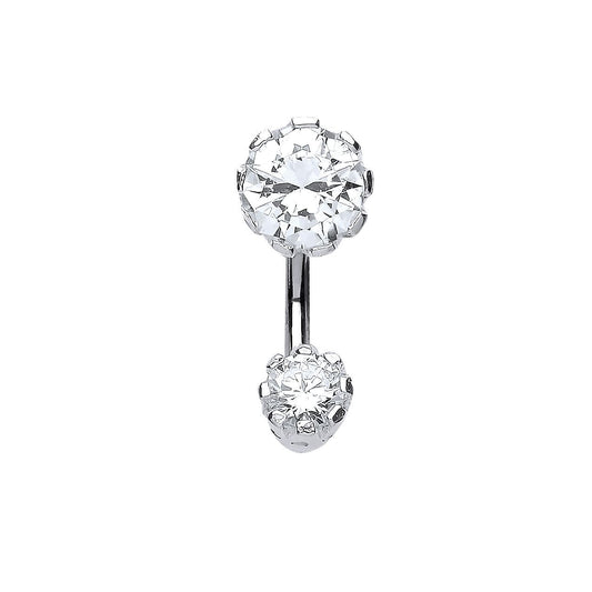 Sterling Silver CZ Lil n Large Solitaire Banana Belly Bar - GBB47