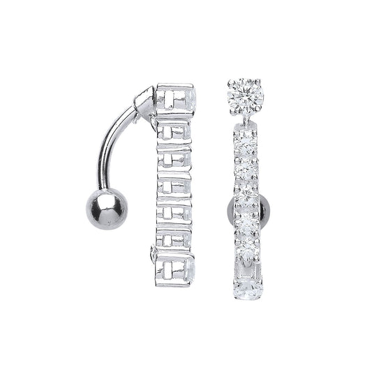 Sterling Silver CZ 7 Stone Line Drop Banana Belly Bar - GBB49