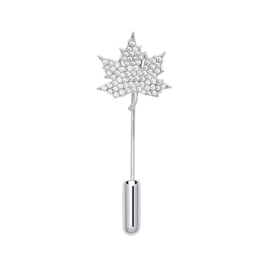 Silver CZ Canada Maple Leaf Pin Brooch - GBRCH001