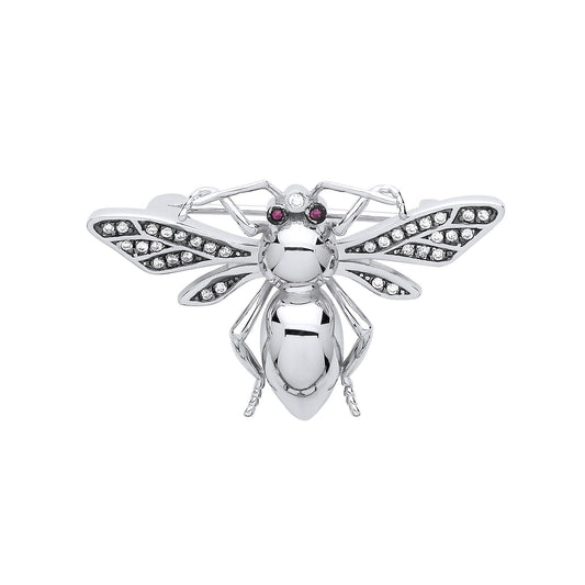 Silver Purple CZ Wasp Queen Bee Hornet Pin Brooch - GBRCH003