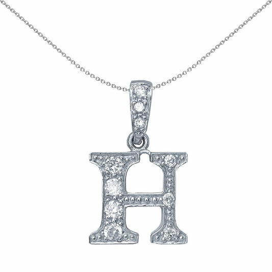 Silver CZ Letter H Initial Pendant Necklace 18 inch - GIN2-H