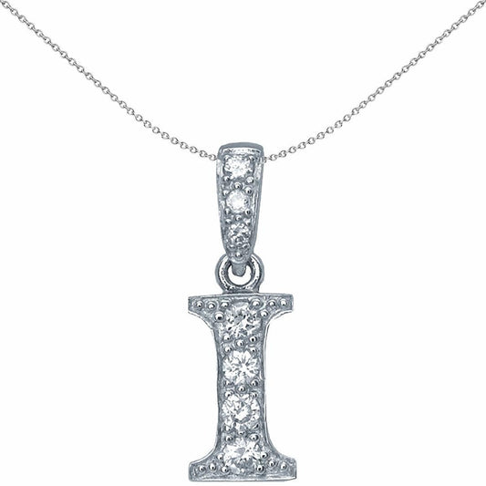 Silver CZ Letter I Initial Pendant Necklace 18 inch - GIN2-I