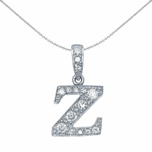 Silver CZ Letter Z Initial Pendant Necklace 18 inch - GIN2-Z
