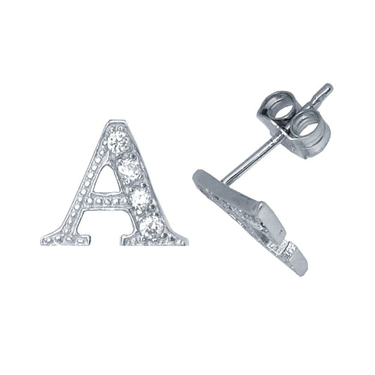 Sterling Silver Initial Identity Stud Earrings Letter A - GIN3-A