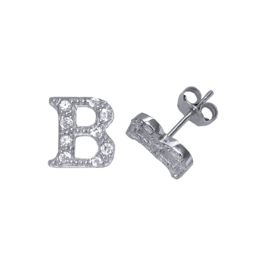 Sterling Silver Initial Identity Stud Earrings Letter B - GIN3-B