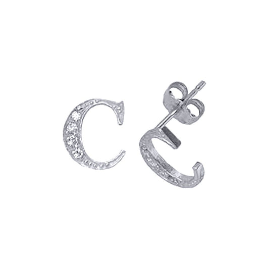 Sterling Silver Initial Identity Stud Earrings Letter C - GIN3-C