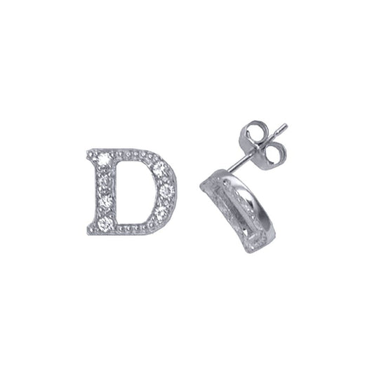 Sterling Silver Initial Identity Stud Earrings Letter D - GIN3-D