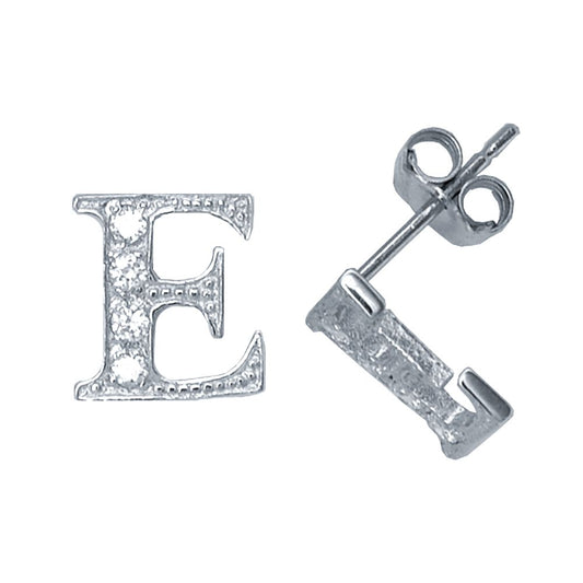 Sterling Silver Initial Identity Stud Earrings Letter E - GIN3-E